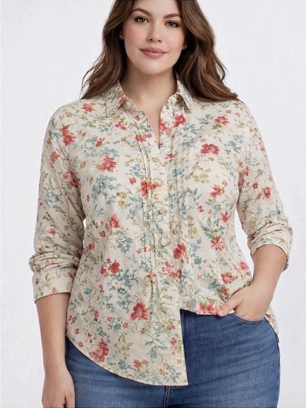 Sandwich Floral Button Down Shirt in Cream & Red Size Medium Like New